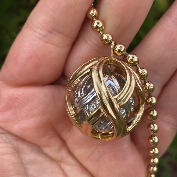 CHRISTIAN DIOR Necklace CD Logo Double Pendant Sphere Gold Chain - Picture 11 of 17